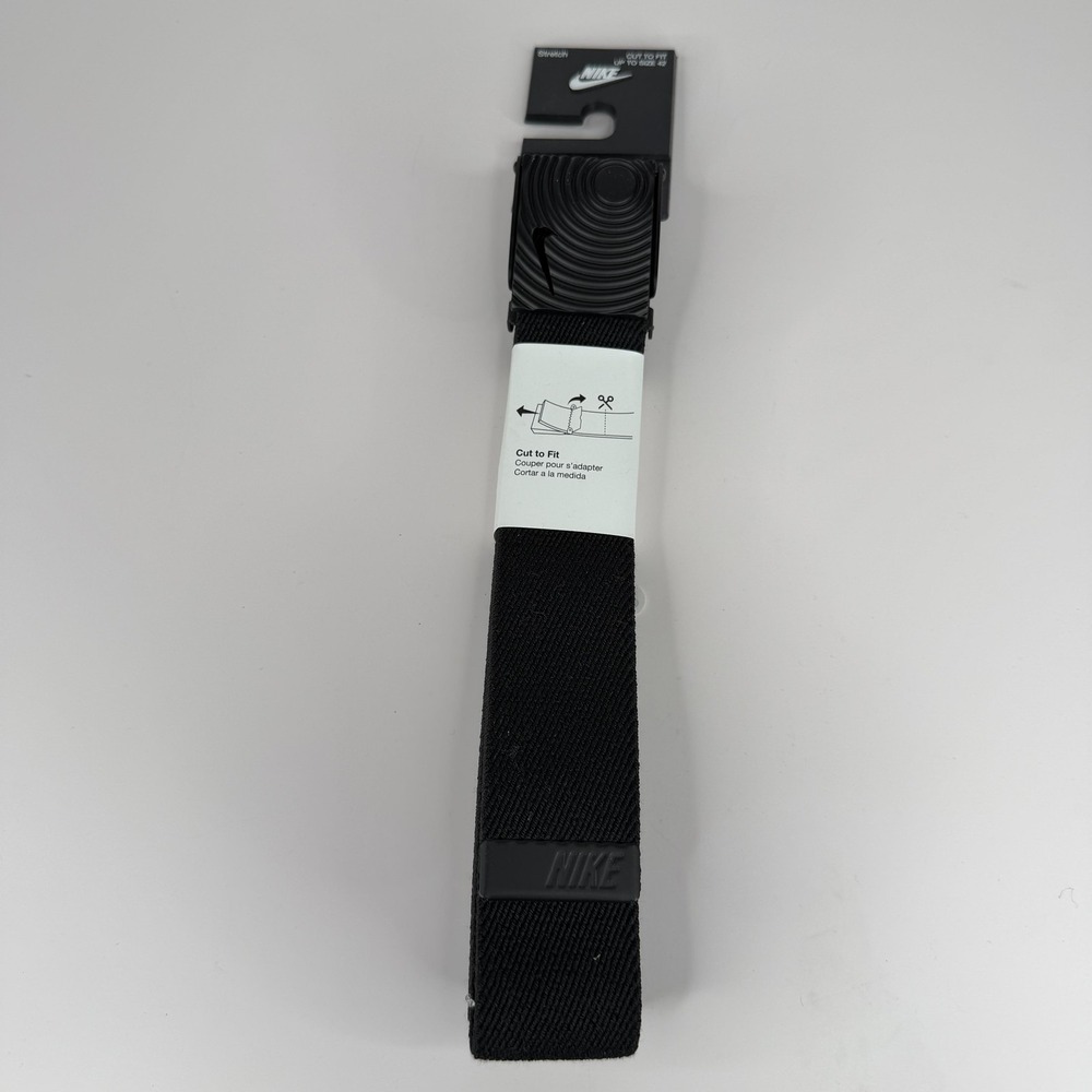 Nike Belt Mens One Size Black Stretch Web Cut To Fit Adjustable Logo Buckle